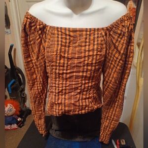 Asos Orange and Black Plaid Top